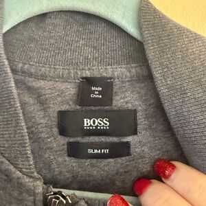 BOSS Hugo Boss Men's Zip Up Quilted Sweater in Gray, medium